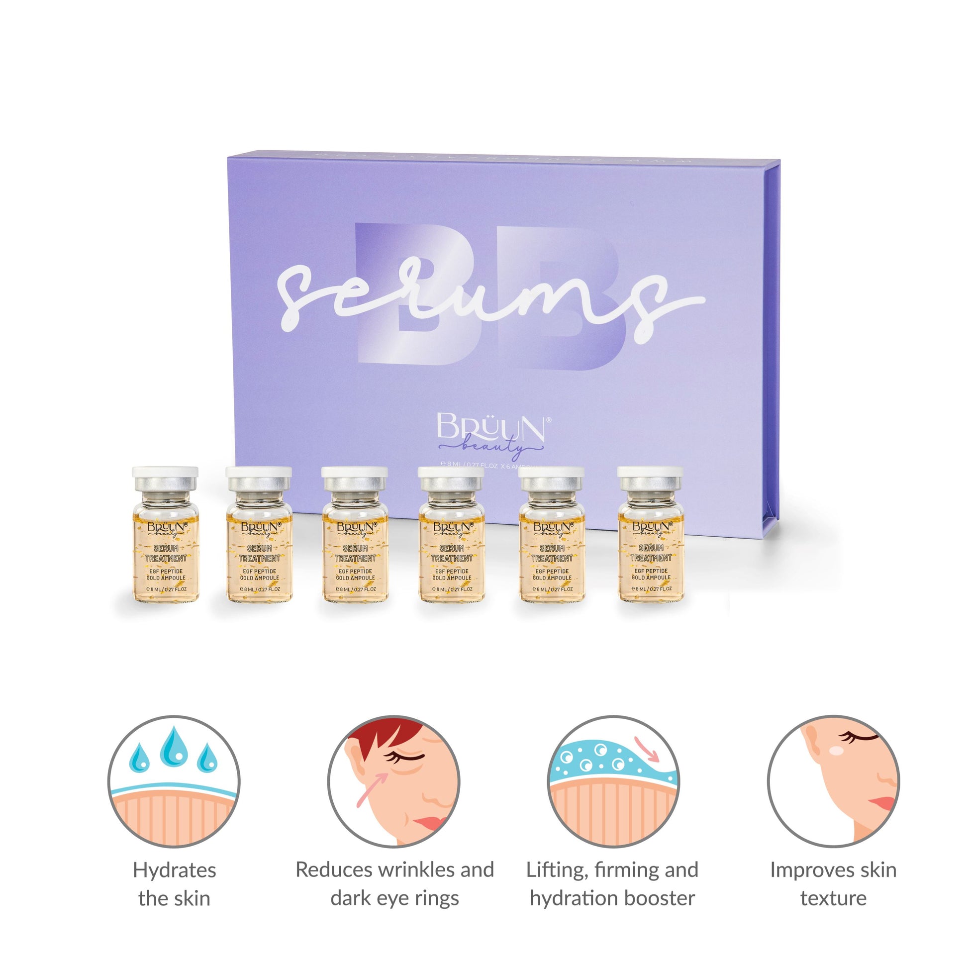 BRÜUN BB Glow Serum Ampoule – A (Pack of 6) EGF Peptide Ampoule for Skin strength and Elasticity – A Skin Care Kit for Spa, School, Estheticians use with Derma Pen for Fresh Look and Natural Beauty Results Bruun Beauty