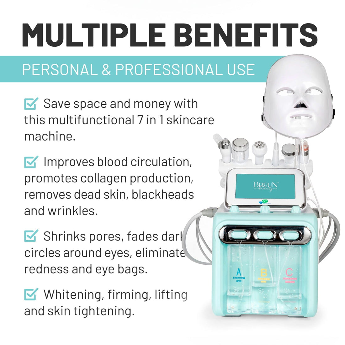BRĆUN Oxygen Machine 7 in 1 Hydra Dermabrasion Face Care Hydrogen-Oxygen Device Small Bubbles Aqua Peeling for Skin Moisturizing for Spa and Beauty Salon SH-Hydrogen Oxygen Facial Machine Bruun Beauty