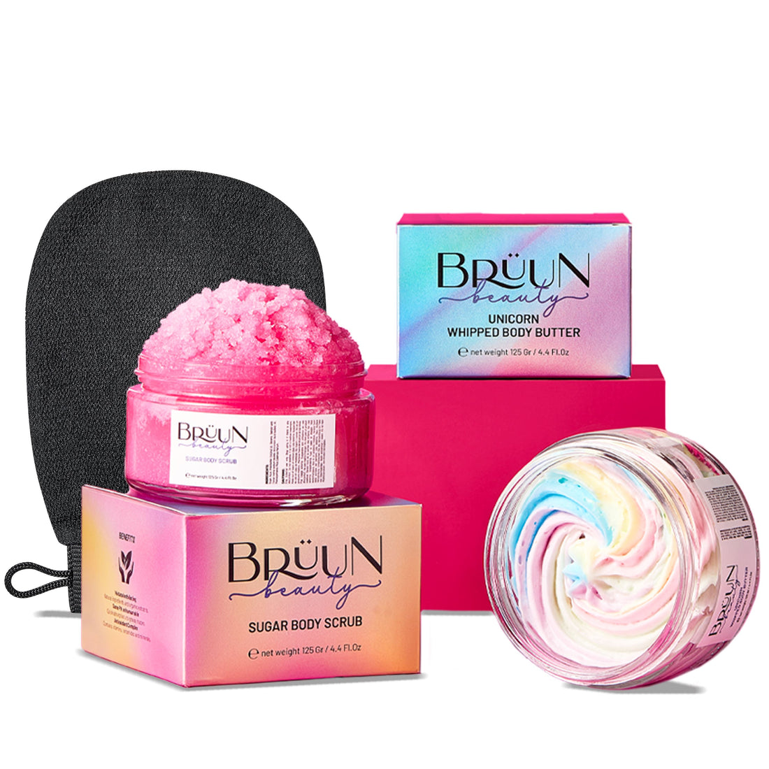 Unicorn Whipped Butter with Exfoliating Body Scrub Cream – A Bundle for Body and Skin Care with Natural Ingredients and Vitamin E Bruun Beauty