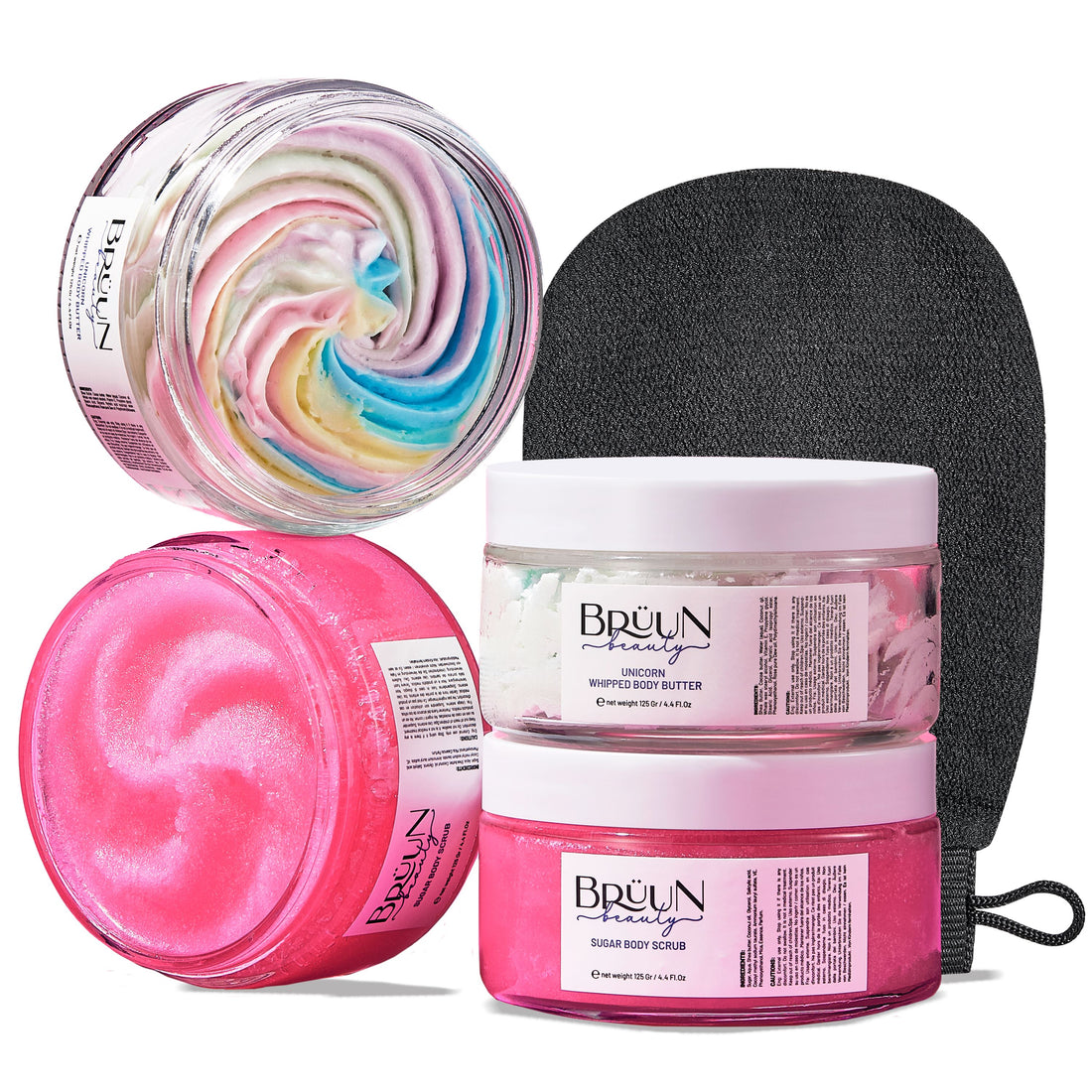 Unicorn Whipped Butter with Exfoliating Body Scrub Cream – A Bundle for Body and Skin Care with Natural Ingredients and Vitamin E Bruun Beauty
