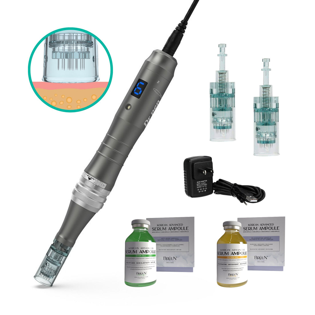 Dr. Pen Ultima M8 Microneedling Kit + Advanced Stem Cell & Salmon DNA Serums for Skin Tightening & Rejuvenation Bruun Beauty
