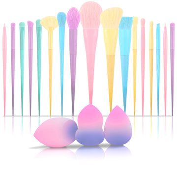 BRÜUN Makeup Brushes Set- A (17 Pcs) Premium Quality Synthetic and Colorful Brushes Kit with Purple Top and Blue Bottom Sponges for Blush Concealers, Blending Face Powder and Eyeshadow Makeup Bruun Beauty