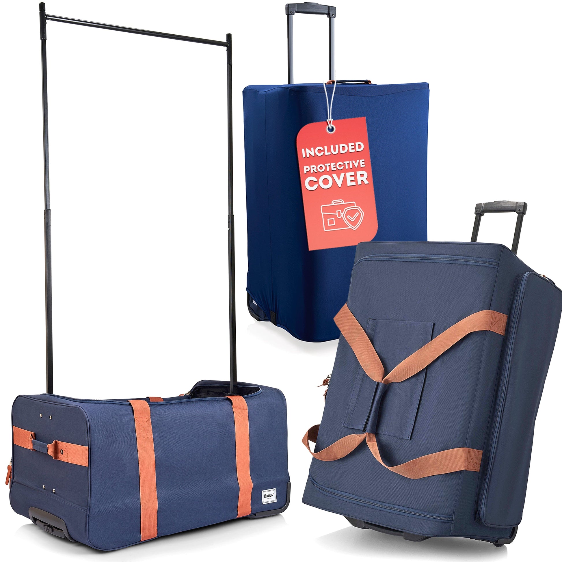 "Limited time Discount on Open Box" A 29" Large Duffel Dance Bags with included Protective Cover | Rolling Carrier for Travel – Specially Designed to Hang Clothes Bruun Beauty Blue