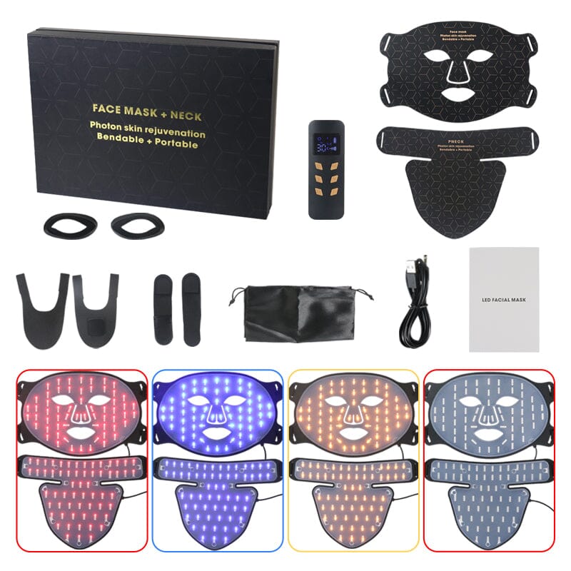 BRĆUN LED Light Therapy Mask ā 4-Color Red & Infrared | 480 LEDs for Anti-Aging, Acne & Skin Rejuvenation | Face & Neck, Rechargeable & Adjustable Bruun Beauty Black