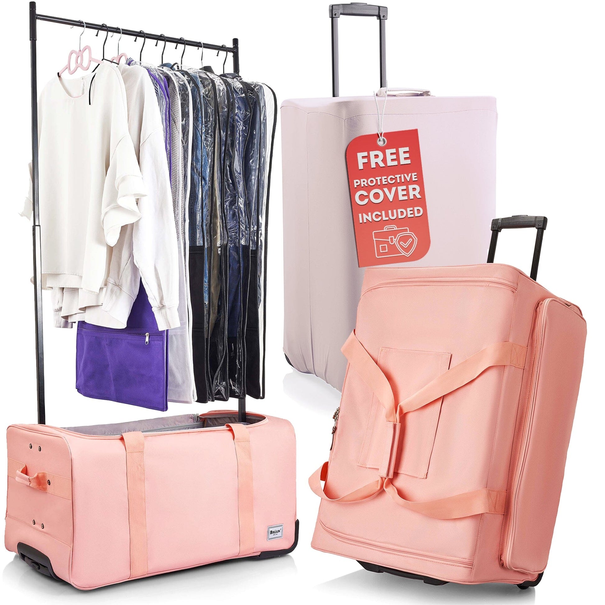 "Limited time Discount on Open Box" A 29" Large Duffel Dance Bags with included Protective Cover | Rolling Carrier for Travel – Specially Designed to Hang Clothes Bruun Beauty Rose