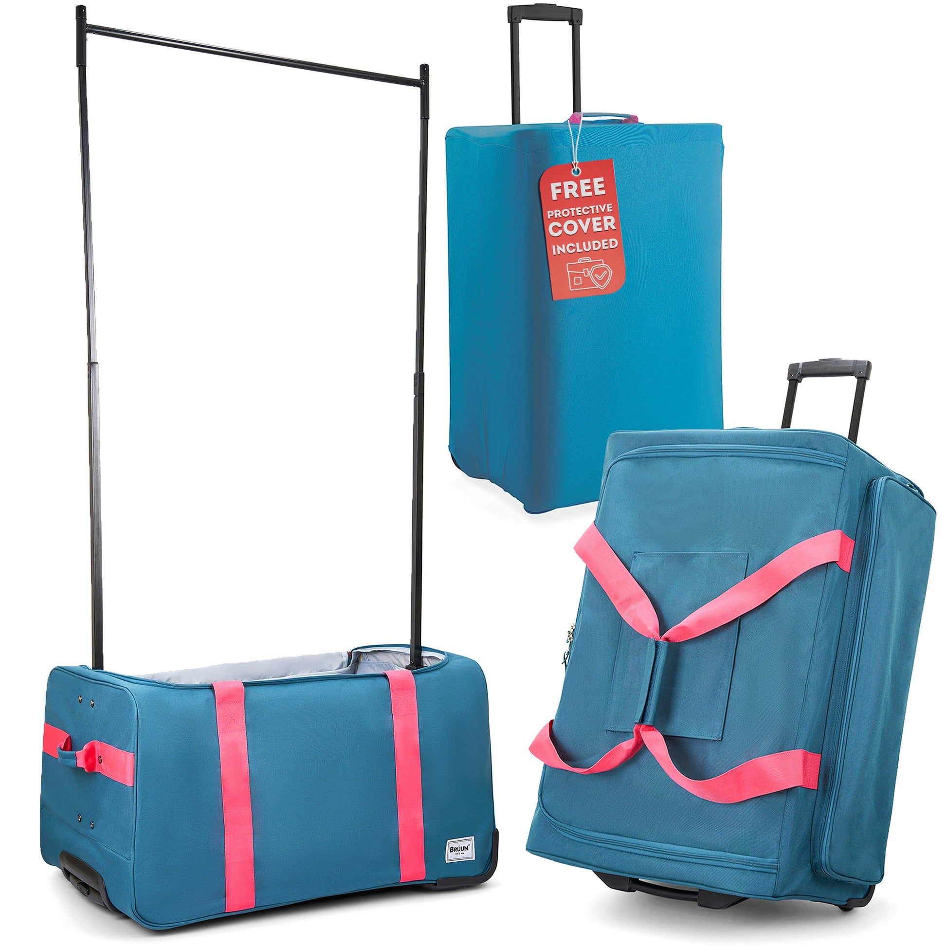 "Limited time Discount on Open Box" A 29" Large Duffel Dance Bags with included Protective Cover | Rolling Carrier for Travel – Specially Designed to Hang Clothes Bruun Beauty Teal