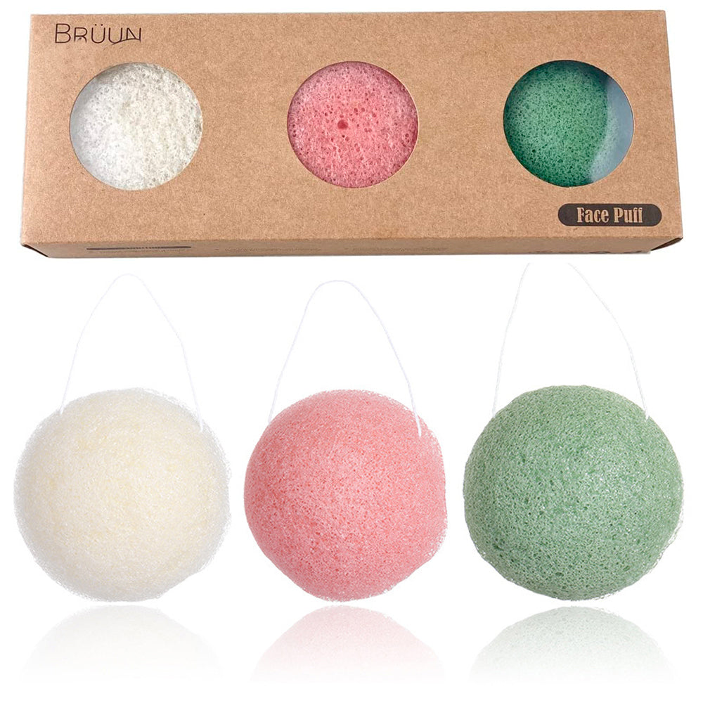 BRÜUN Konjac Puff Sponge for Face and Body | Natural and Reusable Scrubber for Cleaning Make up and Dust for All Skin Types SH-Konjac Facepuff sponge Bruun Beauty