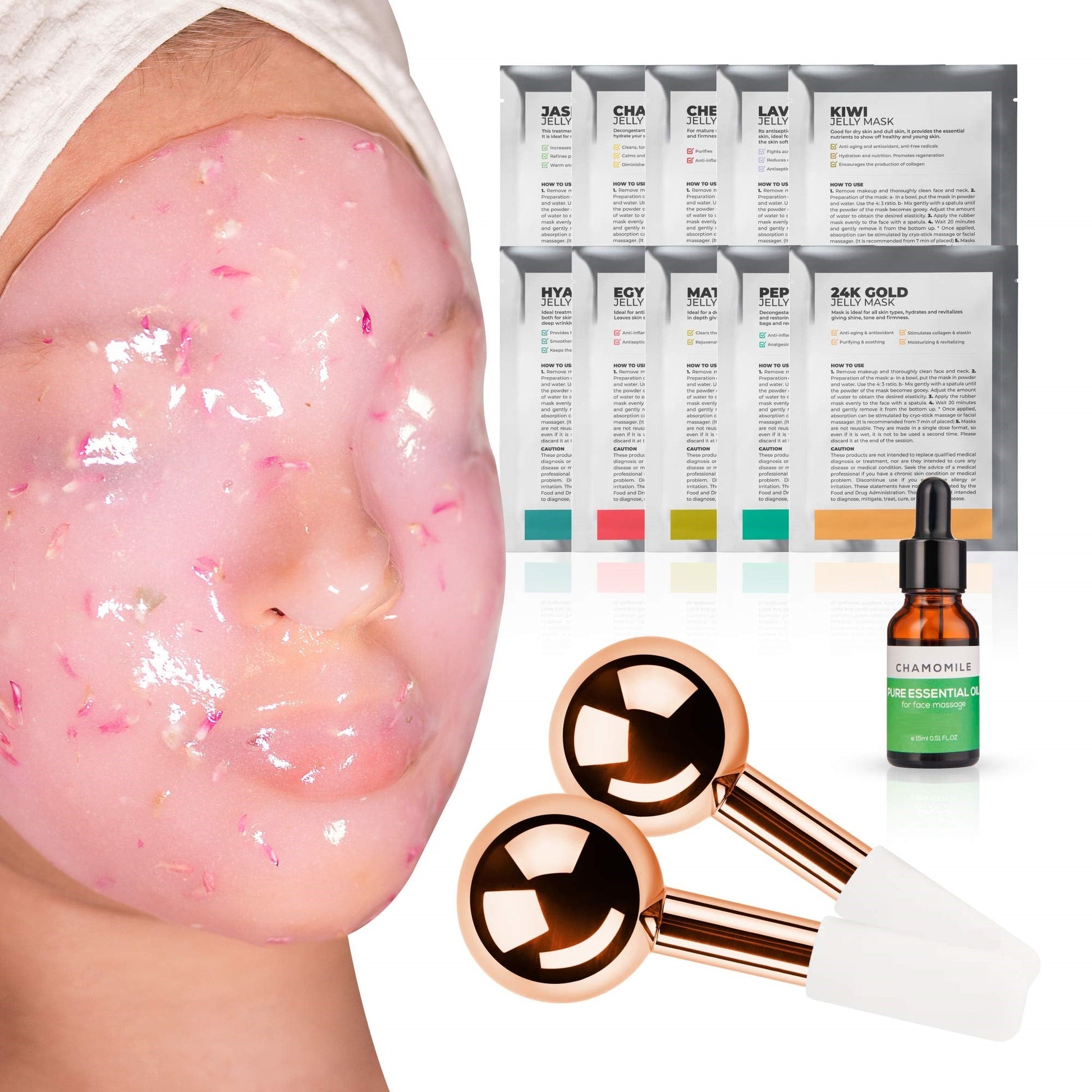 Cryo Ice Globes Golden + Jelly Mask Kit 10 pcs Golden Ice Globes + Jelly Mask 10T Kit Avery Rose Beauty