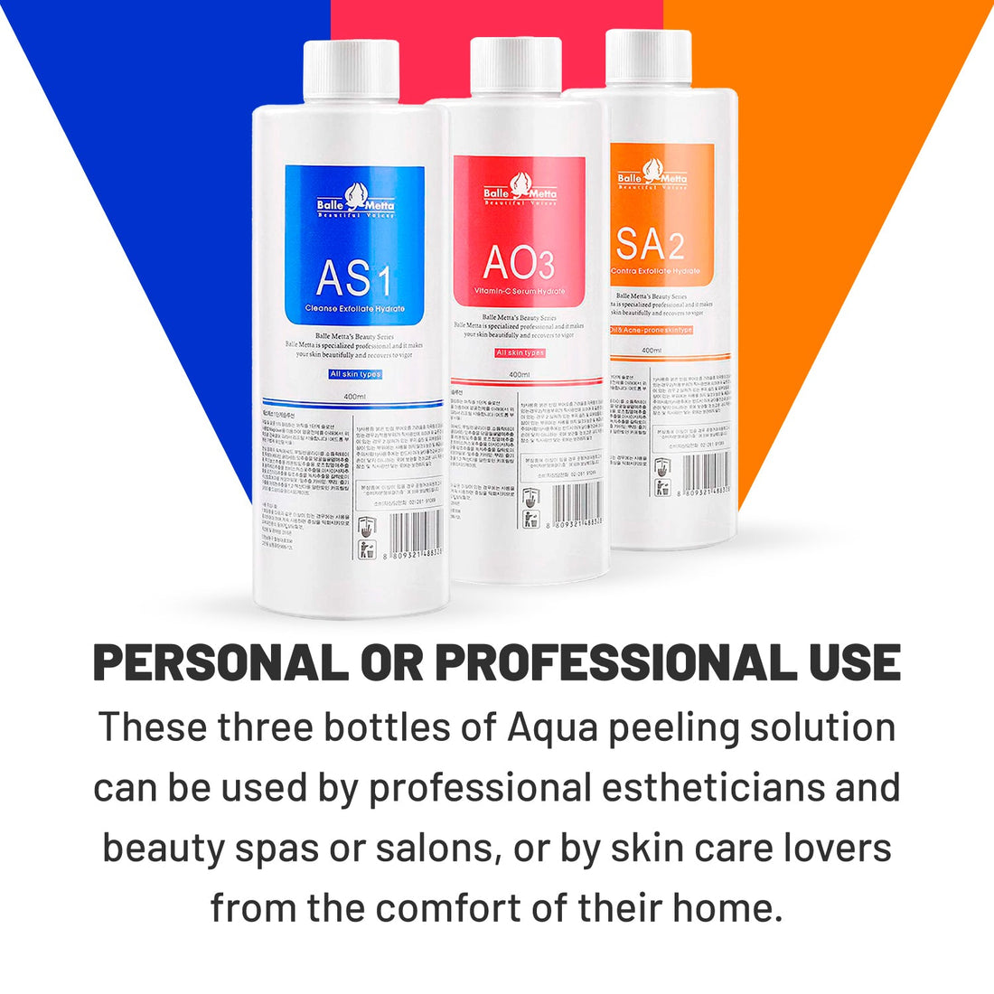 BRÜUN Aqua Peeling Solution for Hydra Dermabrasion Machine pack of 3 400ml AS1, SA2, and AO3 Hydrogen Oxygen Machine Serums SH-Cleaning Serum for Hydrogen Machine Bruun Beauty
