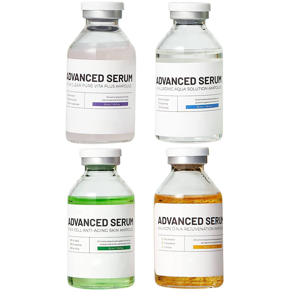 BRÜUN Advance Microneedling Korean Serum - 4 Different Booster Ampule Kit for Face and Body Including (AC + SC + SD + HY Control Serums) – Use with or without Dr Pen SH-Advance 4 serum kit Bruun Beauty