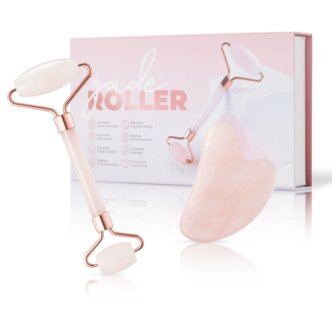 BRÜUN Jade Roller and Gua Sha Kit Genuine Rose Quartz for Face and Neck Massage – A Skin Care Roller for Facial Beauty – A Perfect Gift for Women and girls on birthday Jader Roller & GUA SHA Bruun Beauty