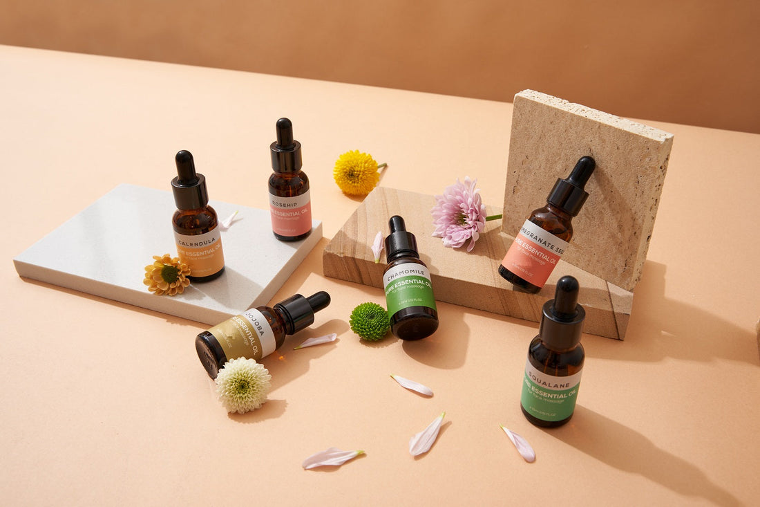 BRÜUN Pure Essential Oils for Jade Roller and Gua Sha – A Pack of 6 Organic Face Massage Oils including Chamomile, Calendula, Squalane, Rosehip, Pomegranate seed and Jojoba from BRÜUN SH-Oil kit set for Jade Roller Bruun Beauty