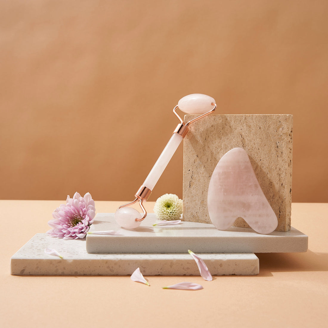 BRÜUN Jade Roller and Gua Sha Kit Genuine Rose Quartz for Face and Neck Massage – A Skin Care Roller for Facial Beauty – A Perfect Gift for Women and girls on birthday Jader Roller & GUA SHA Bruun Beauty