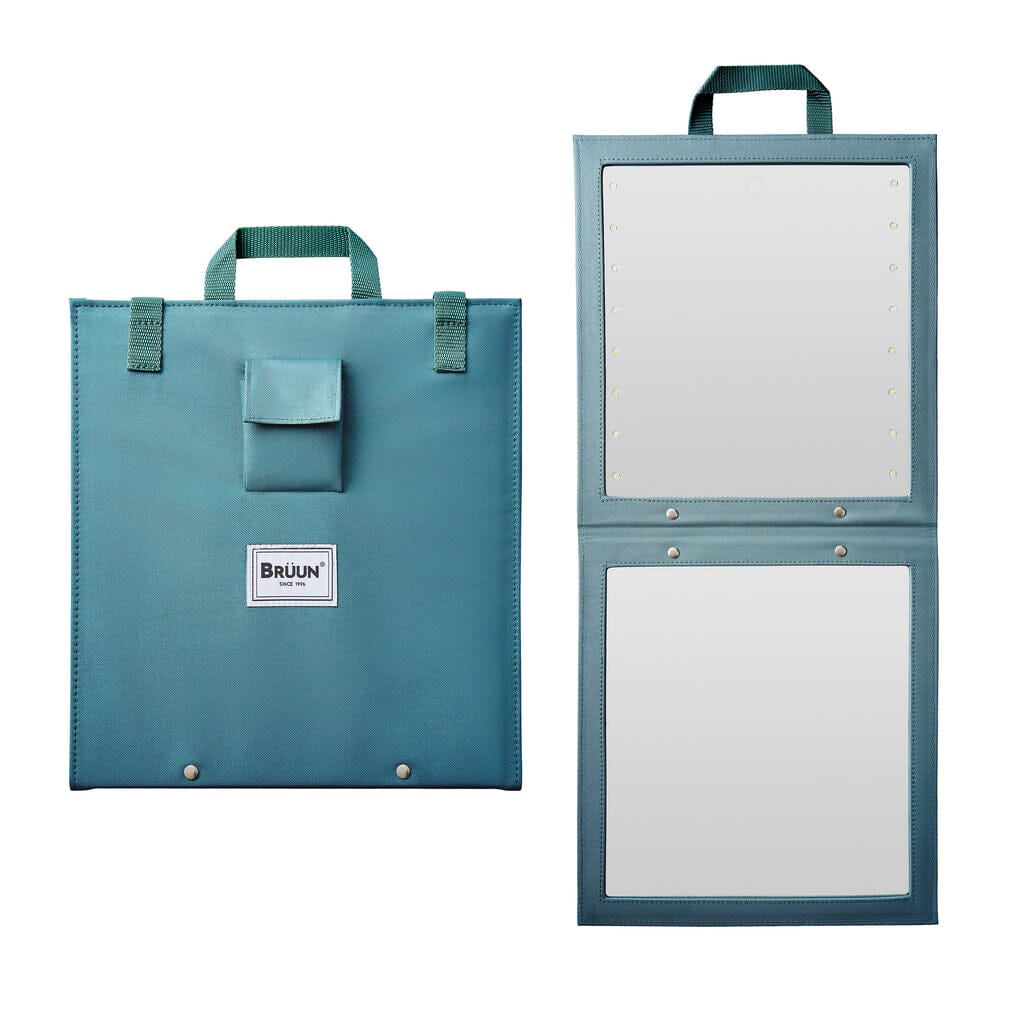 Backstage Hanging Mirror for Dance Bag with Dimmable LED Lights for Focused Glow with Touch Sensitive Power Button Bruun Beauty Teal 25" X 11.4" inhces 
