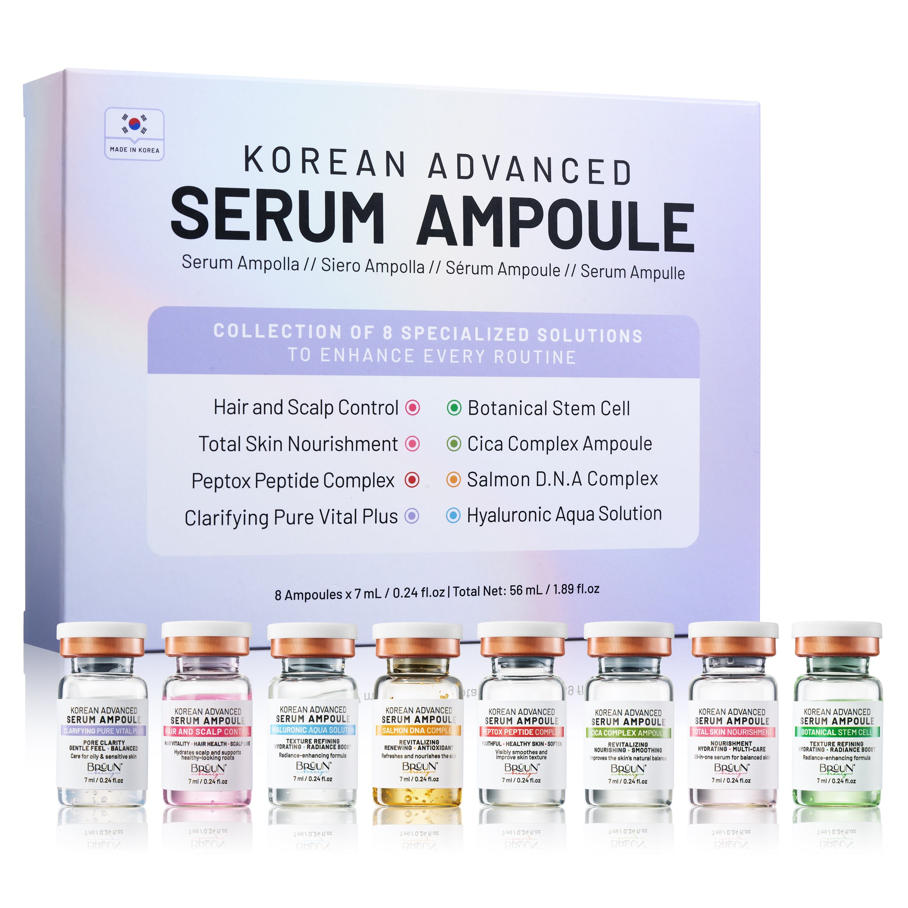 BRÜUN Micro Infusion Korean Serum Kit – 8pcs (7ml) Stem Cell, Salmon DNA, Peptide & Hyaluronic Acid Booster Set Bruun Beauty 