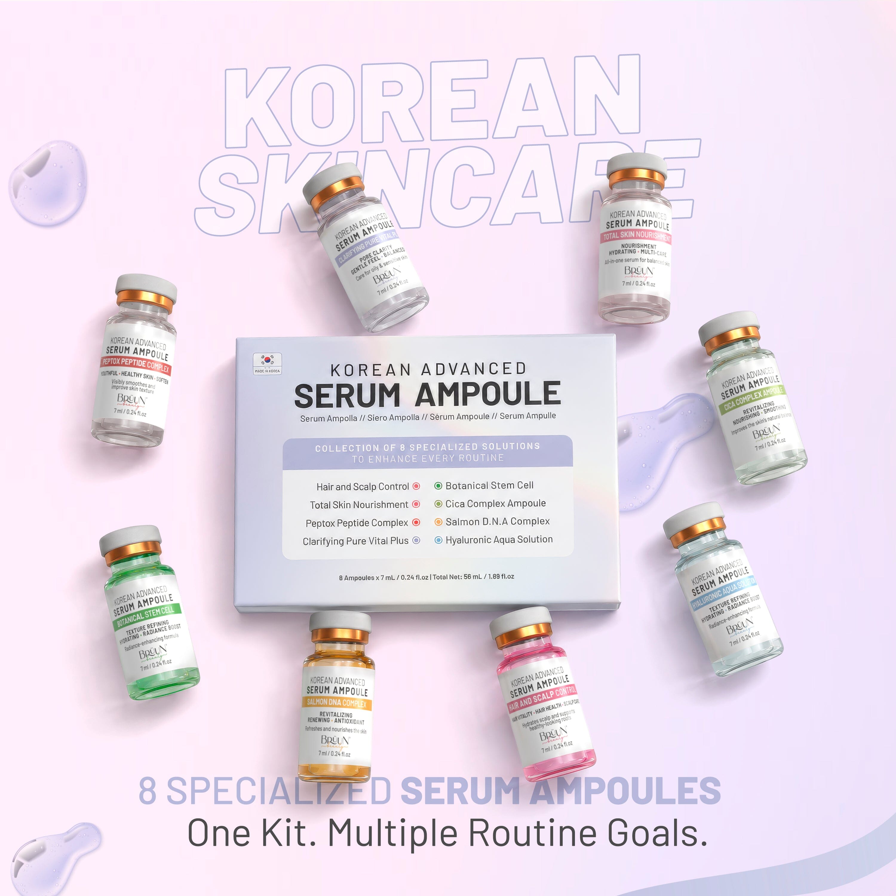Advanced Korean Microneedling Serum Kit – 8pcs Stem Cell, Salmon DNA, Peptide & Hyaluronic Acid Booster Micro Infusion Set Bruun Beauty 