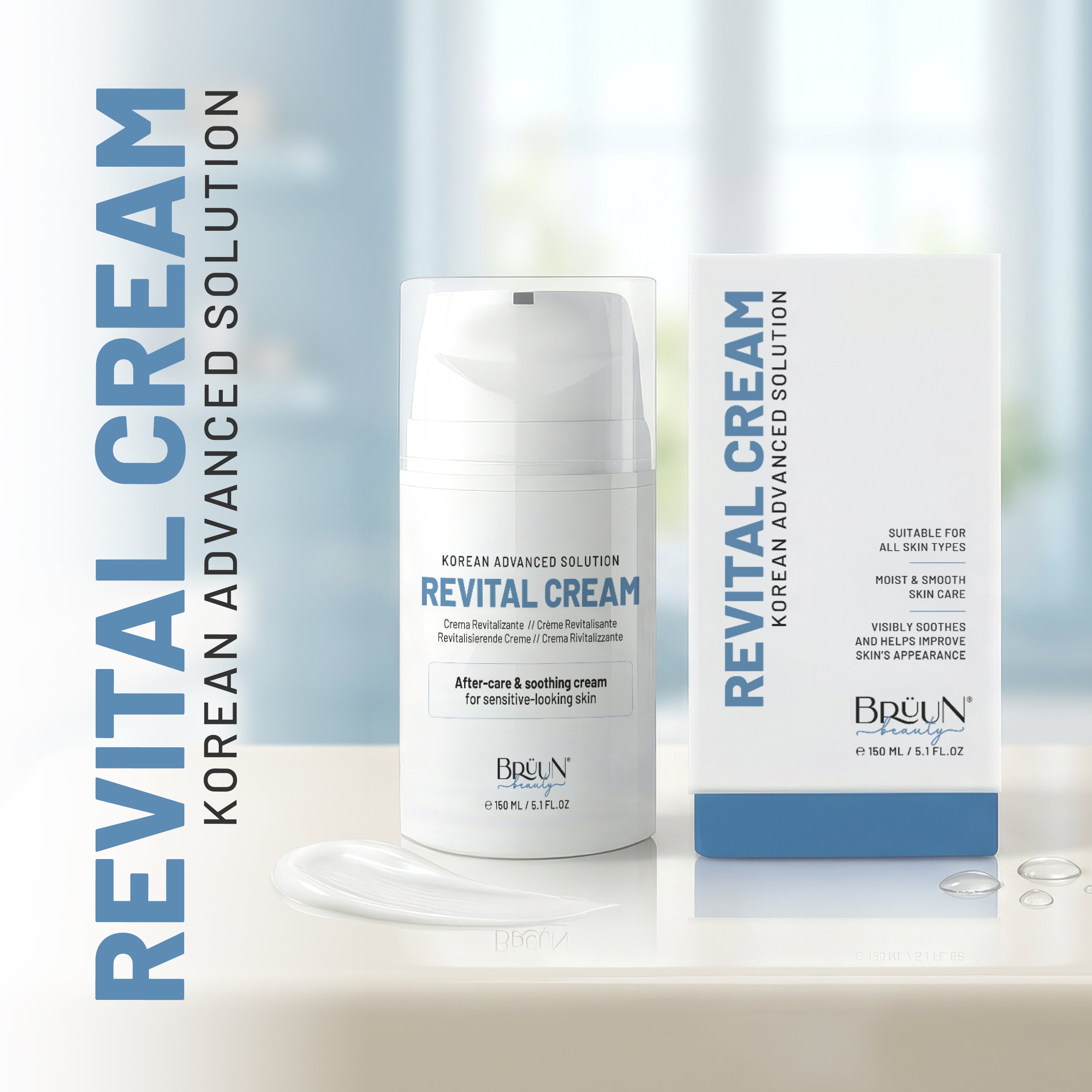 BRÜUN Revital Cream - 50ml Post Microneedling Aftercare Moisturizer - Hydrating Face Cream with Peptides & Natural Extracts - Korean Skin Care Ultra Repair Cream for Dry, Sensitive Skin