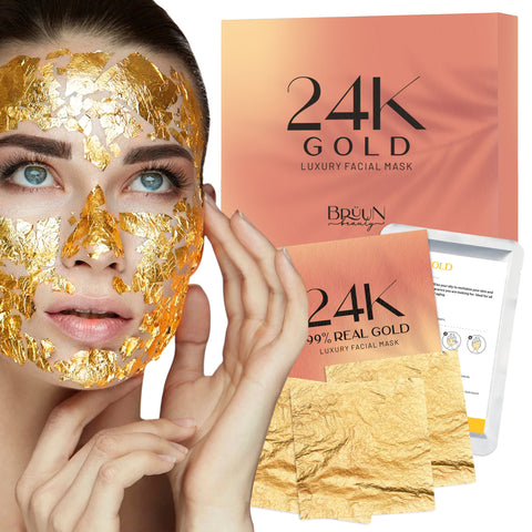 24K Gold Leaves with 1 24K Gold Peel off Jelly Mask Pack including 1 Facial Serum Bruun Beauty 10 Pcs Gold Leaves 