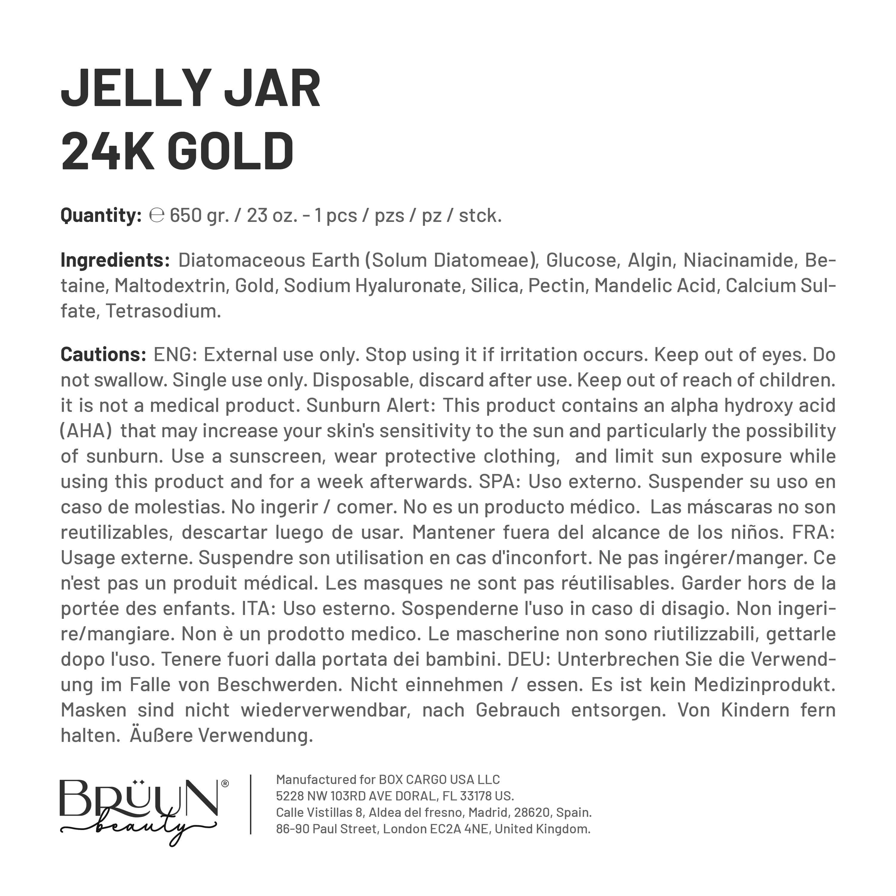 24k Gold Mandelic AC AHA Jelly Mask Jar Face Care Rubber Mask SH-24k Gold Mandelic AC Jar Bruun Beauty 