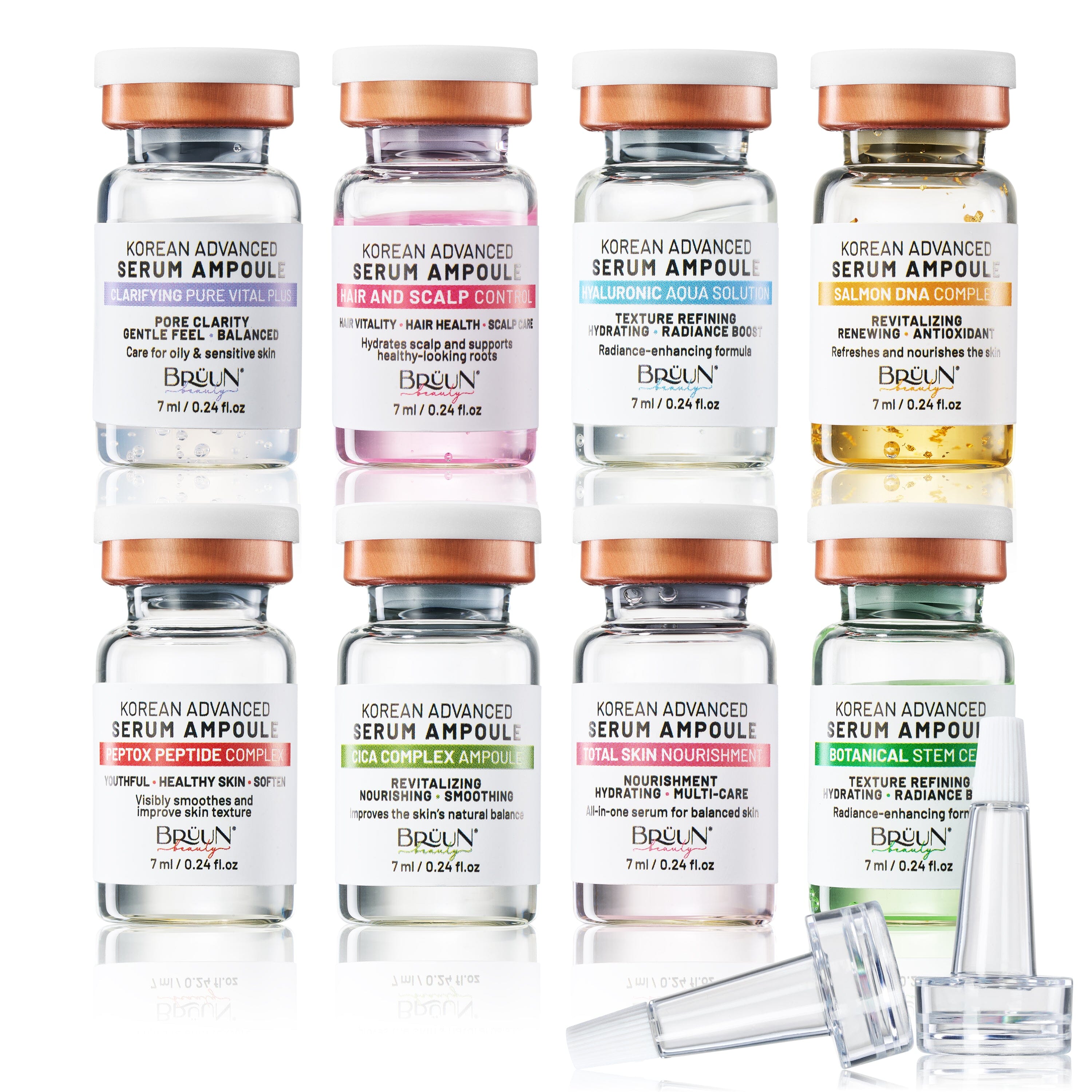 BRÜUN Micro Infusion Korean Serum Kit – 8pcs (7ml) Stem Cell, Salmon DNA, Peptide & Hyaluronic Acid Booster Set Bruun Beauty 