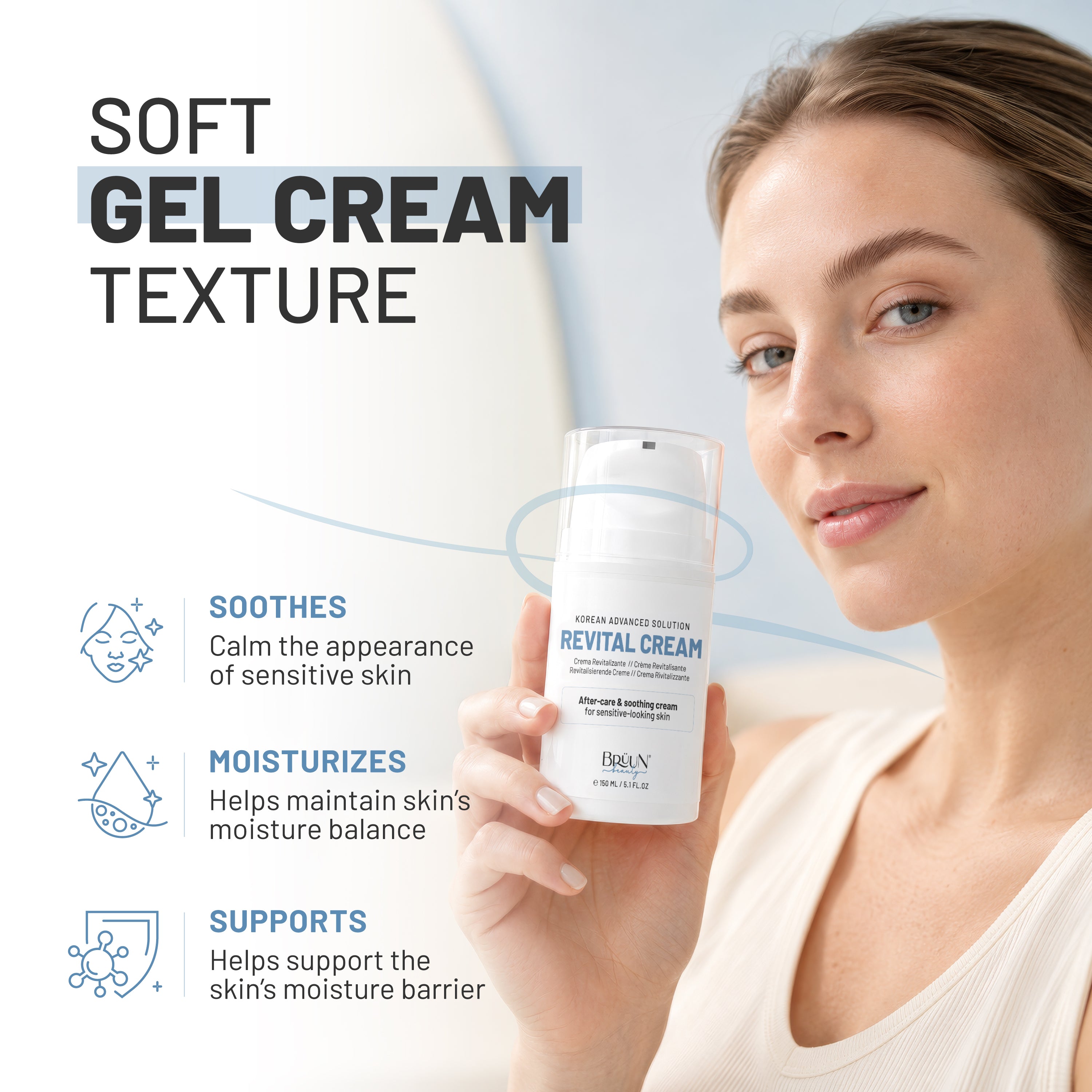 BRÜUN Revital Cream - 50ml Post Microneedling Aftercare Moisturizer - Hydrating Face Cream with Peptides & Natural Extracts - Korean Skin Care Ultra Repair Cream for Dry, Sensitive Skin