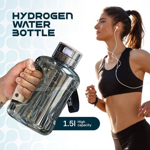 BRÜUN Hydrogen Water Bottle Generator 50 Oz. / 1.5L High-Capacity | A Grey Colored Portable Health Boosting Water Ionizer Generator Machine with SPE PEM Technology Bruun Beauty 