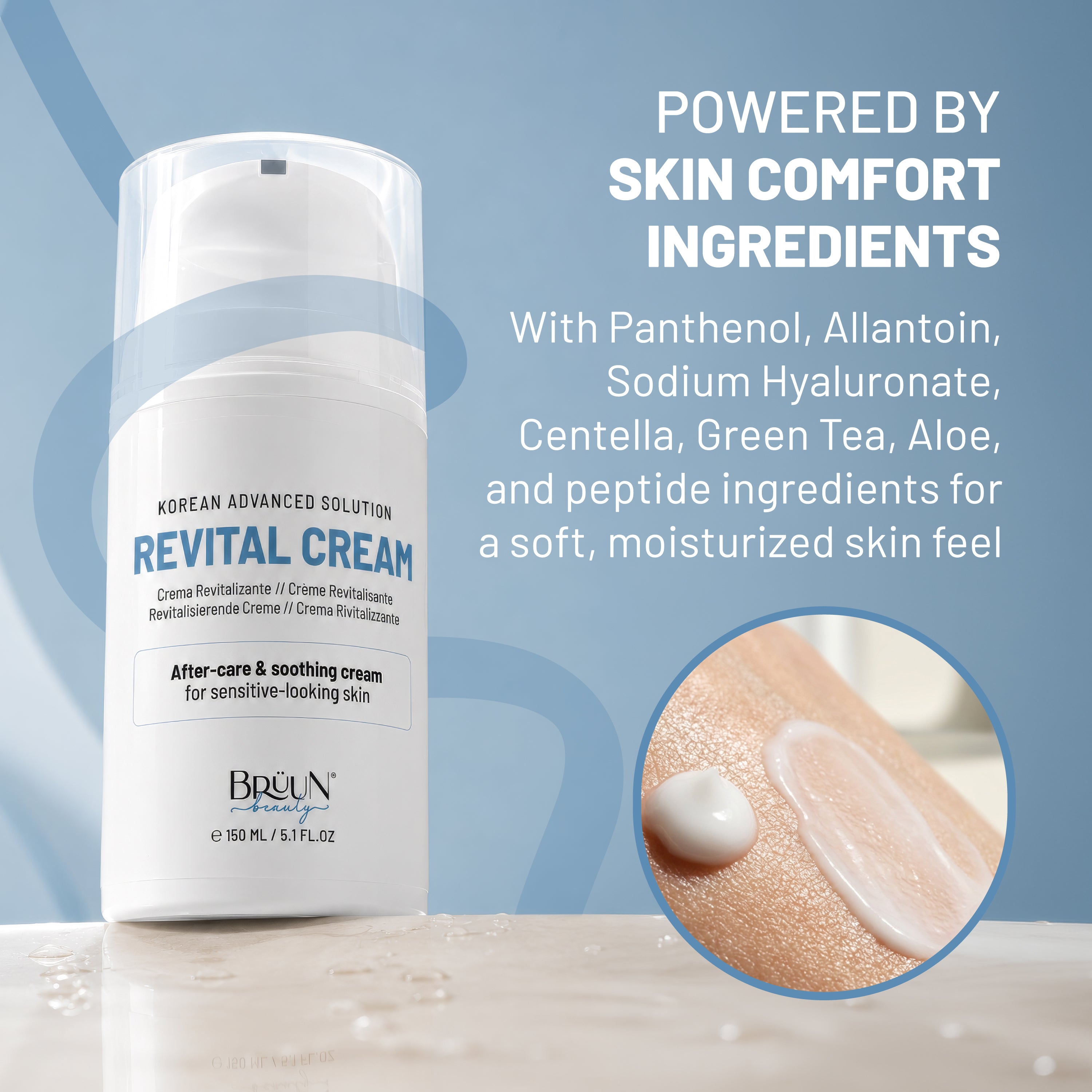 BRÜUN Revital Cream - 50ml Post Microneedling Aftercare Moisturizer - Hydrating Face Cream with Peptides & Natural Extracts - Korean Skin Care Ultra Repair Cream for Dry, Sensitive Skin