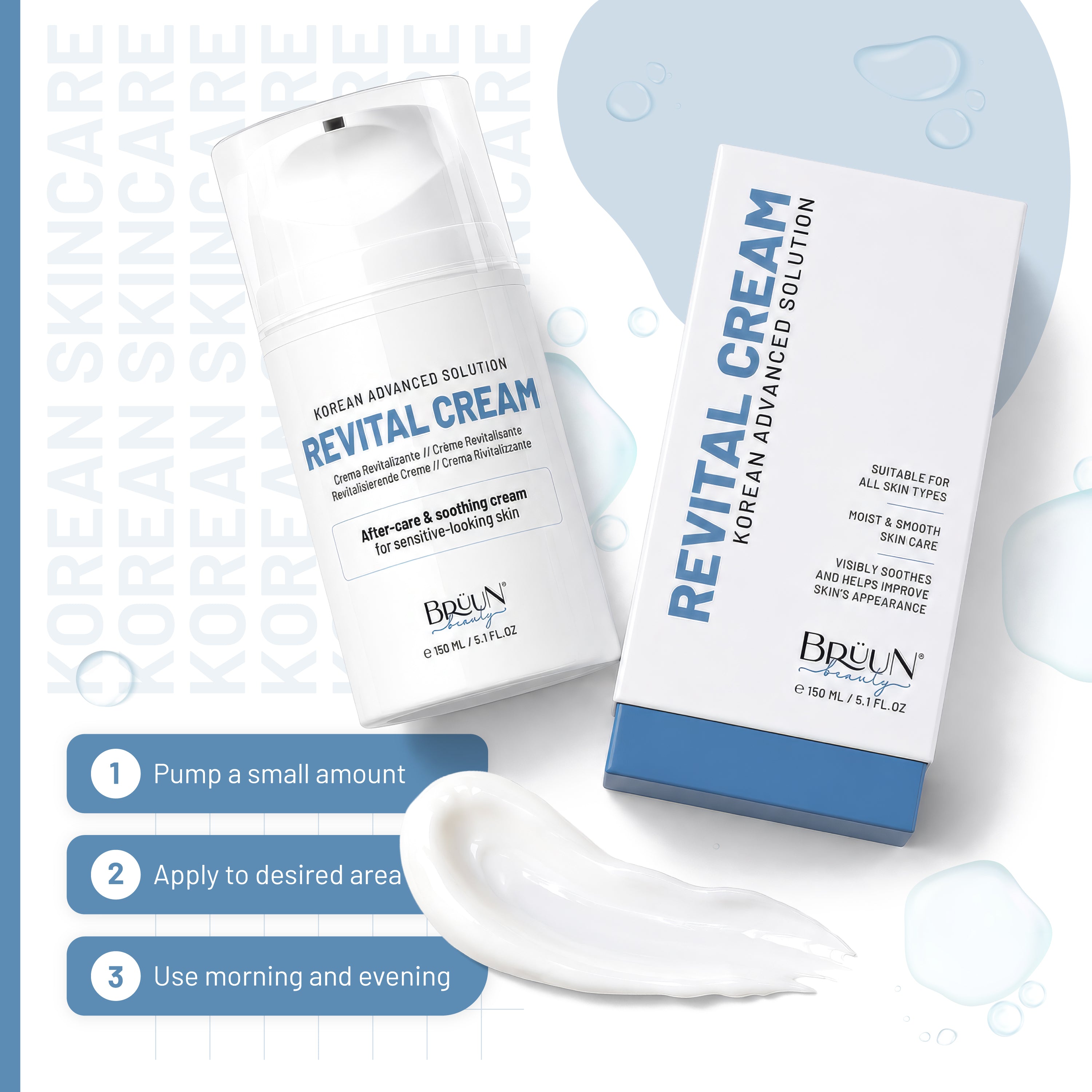 BRÜUN Revital Cream - 50ml Post Microneedling Aftercare Moisturizer - Hydrating Face Cream with Peptides & Natural Extracts - Korean Skin Care Ultra Repair Cream for Dry, Sensitive Skin