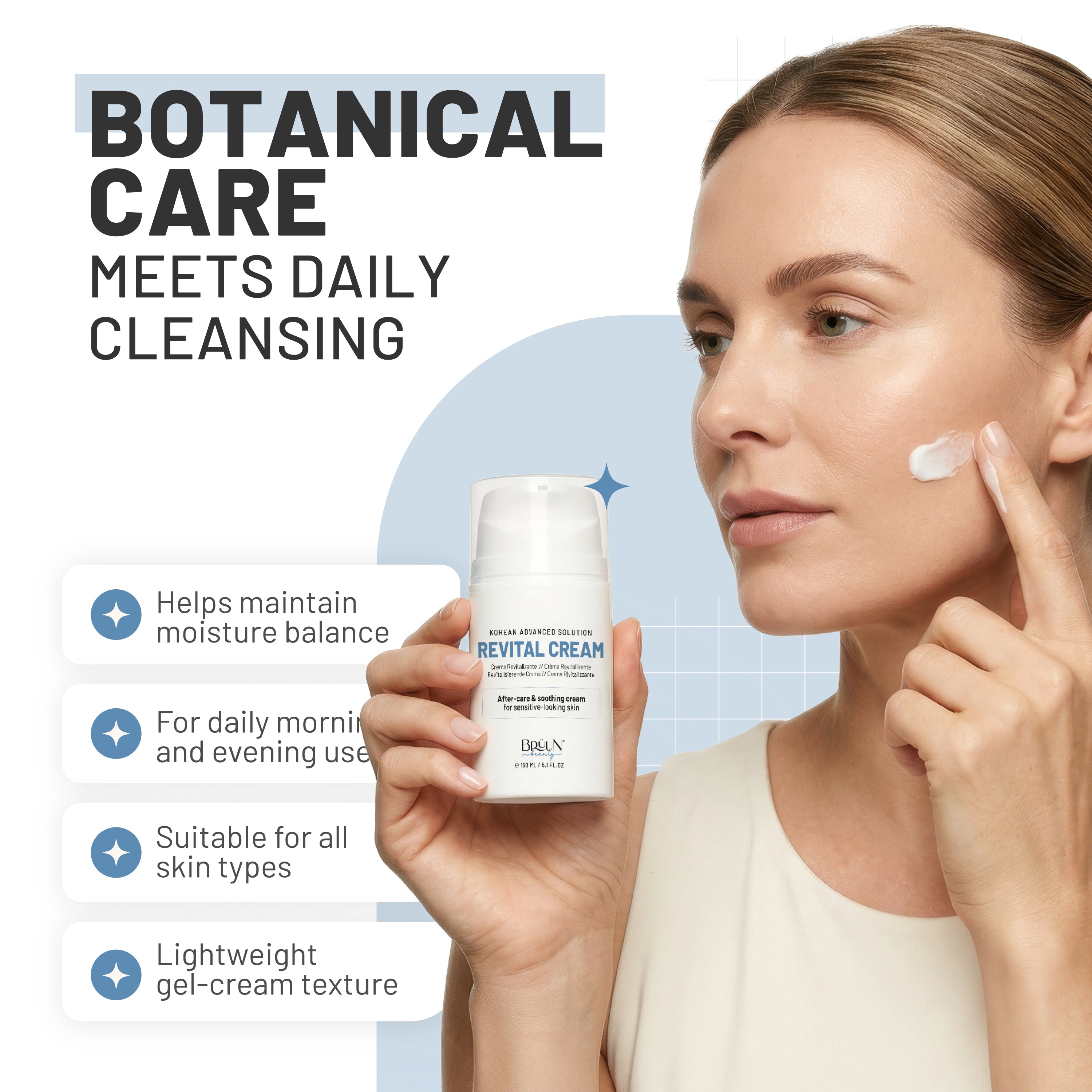 BRÜUN Revital Cream - 50ml Post Microneedling Aftercare Moisturizer - Hydrating Face Cream with Peptides & Natural Extracts - Korean Skin Care Ultra Repair Cream for Dry, Sensitive Skin