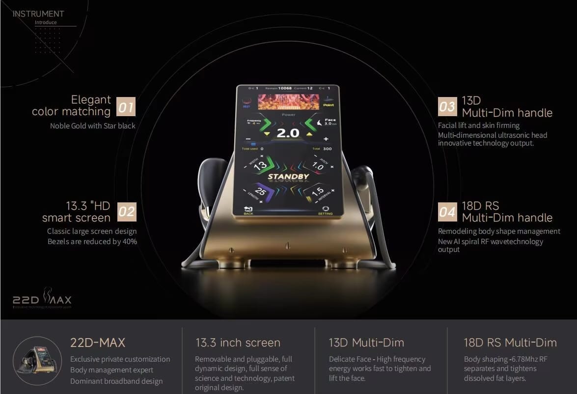 BRÜUN 2 in 1 Non-Invasive 12d HIFU 22D MAX Machine Bruun Beauty 