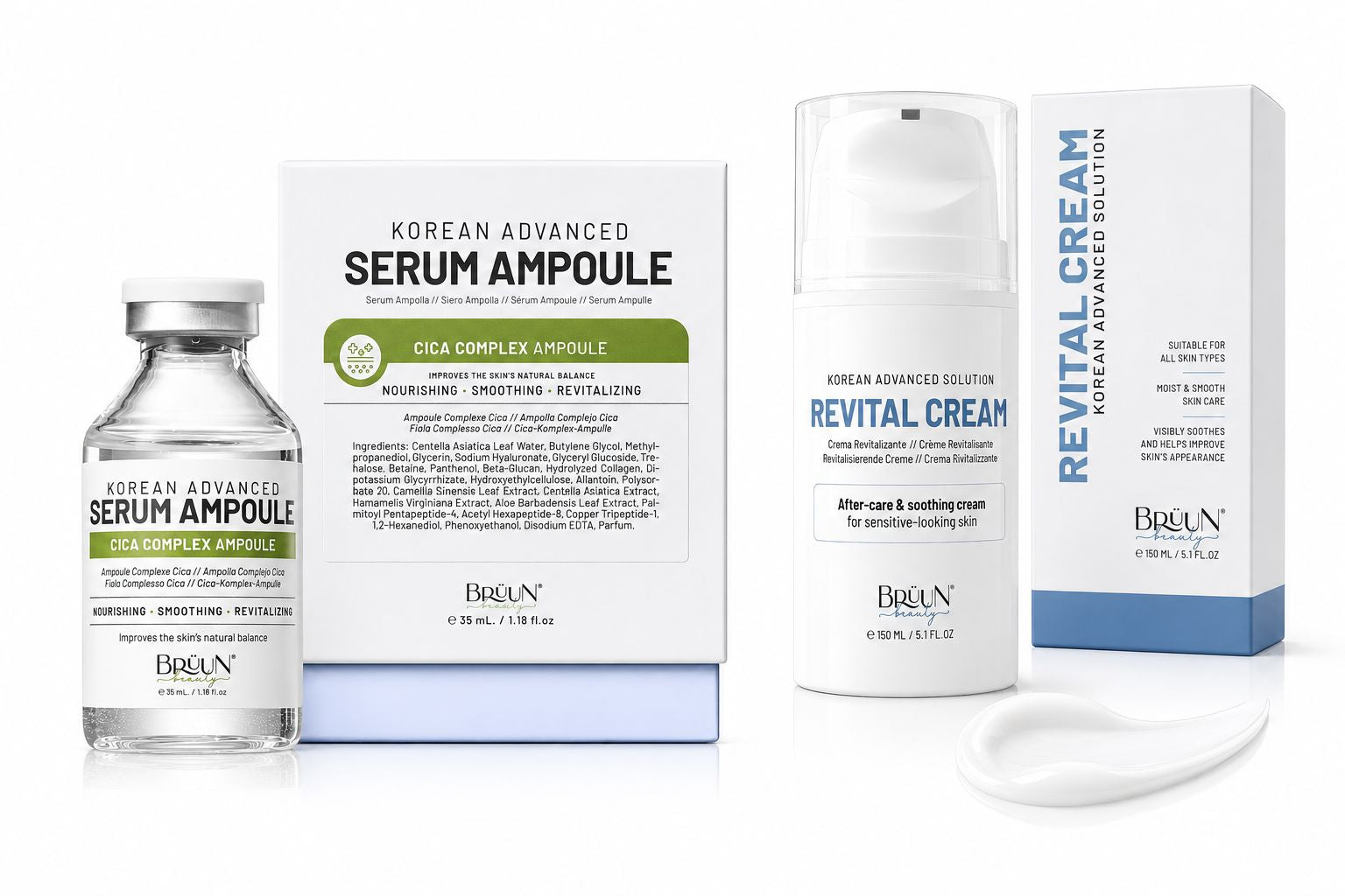 BRÜUN Cica Serum & Revital Cream Bundle — Korean Skincare Set with Centella, Peptides & Panthenol, Hydrating Face Serum & Moisturizer Bruun Beauty 