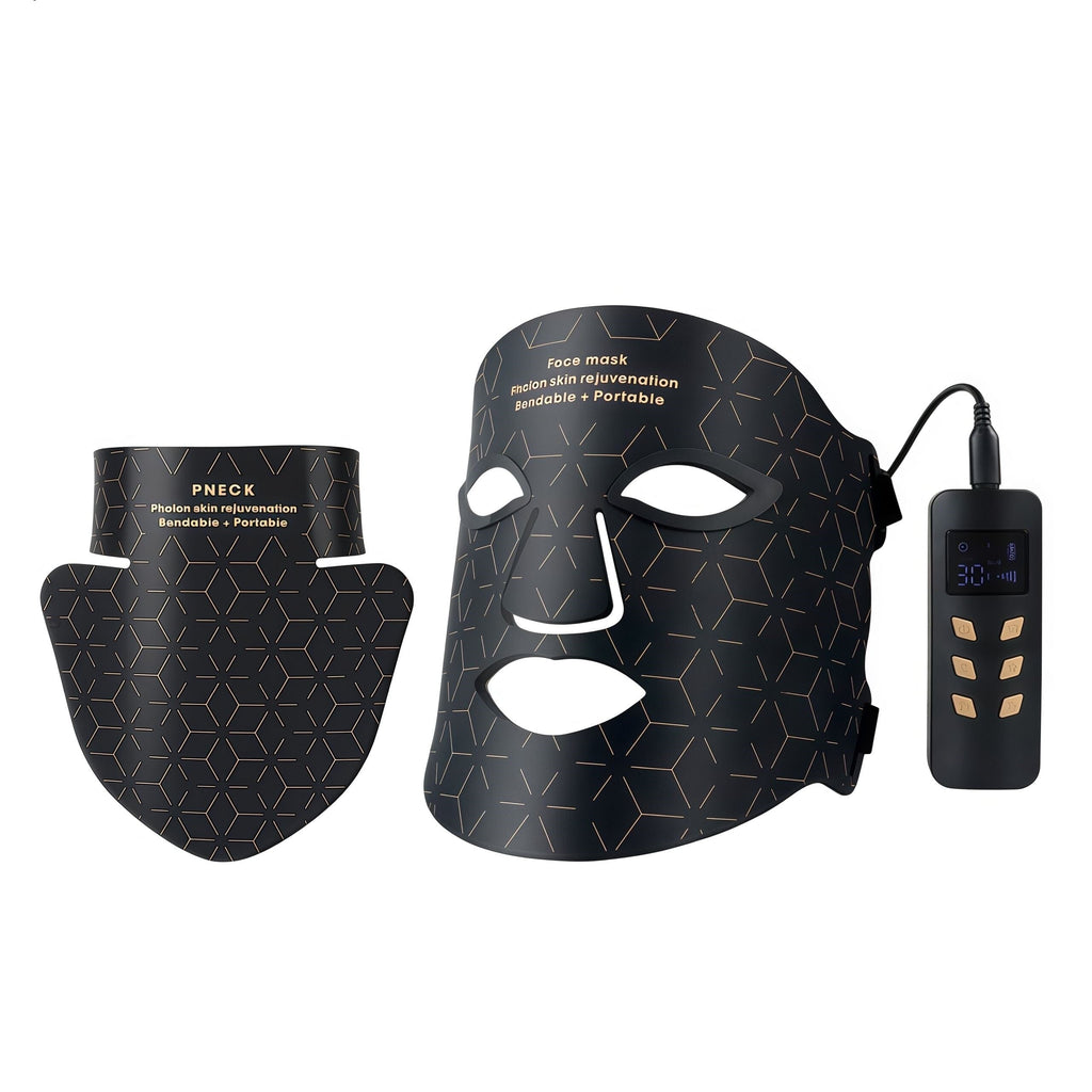 BRÜUN LED Light Therapy Mask – 4-Color Red & Infrared | 480 LEDs for Anti-Aging, Acne & Skin Rejuvenation | Face & Neck, Rechargeable & Adjustable Bruun Beauty Black 