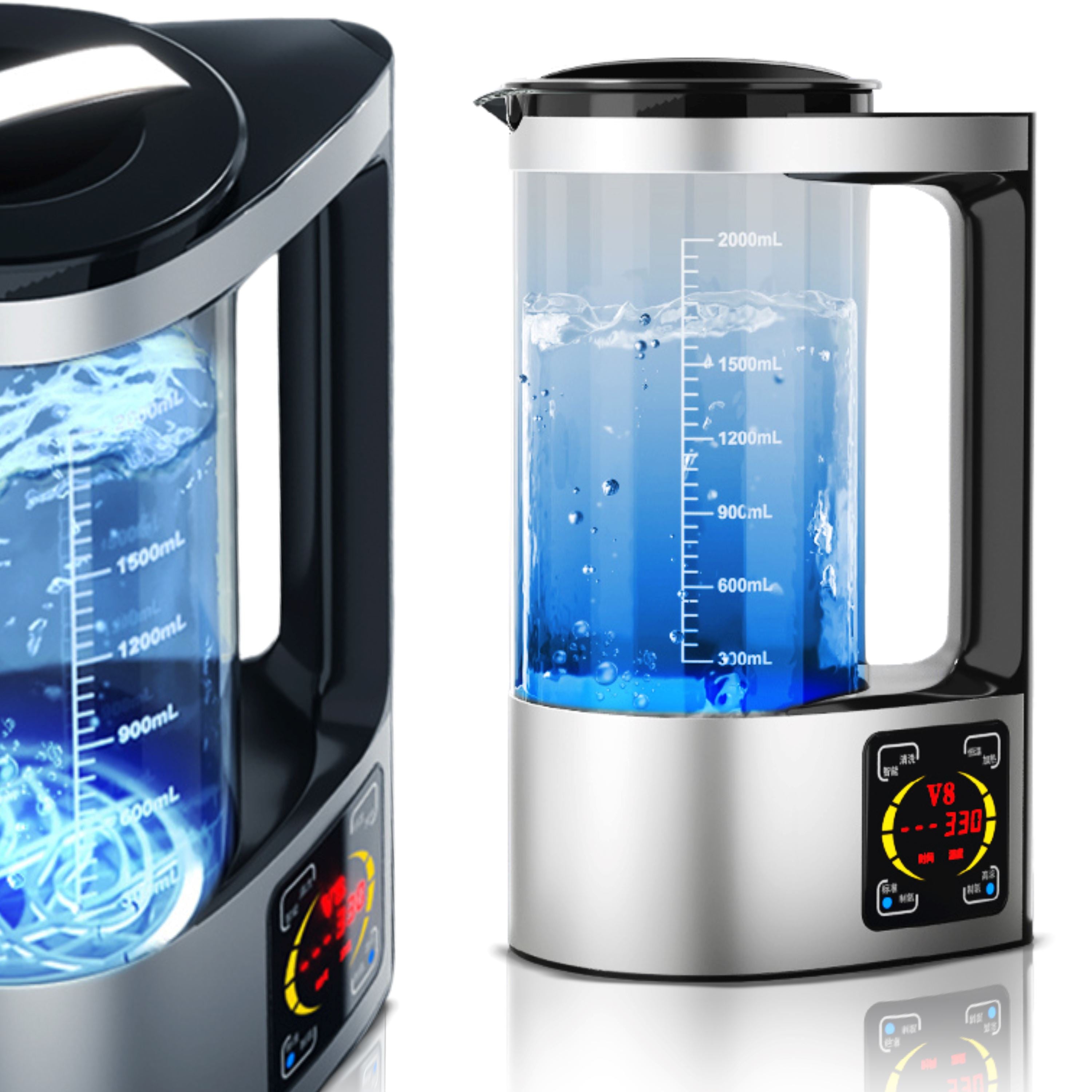 BRÜUN V8 Big Hydrogen Ionizer Water Bottle – A Upgraded Black Colored Constant Temperature 2 Liters Stainless Steel Hydrogen Generator Pitcher with SPE and PEM Technology Bruun Beauty 