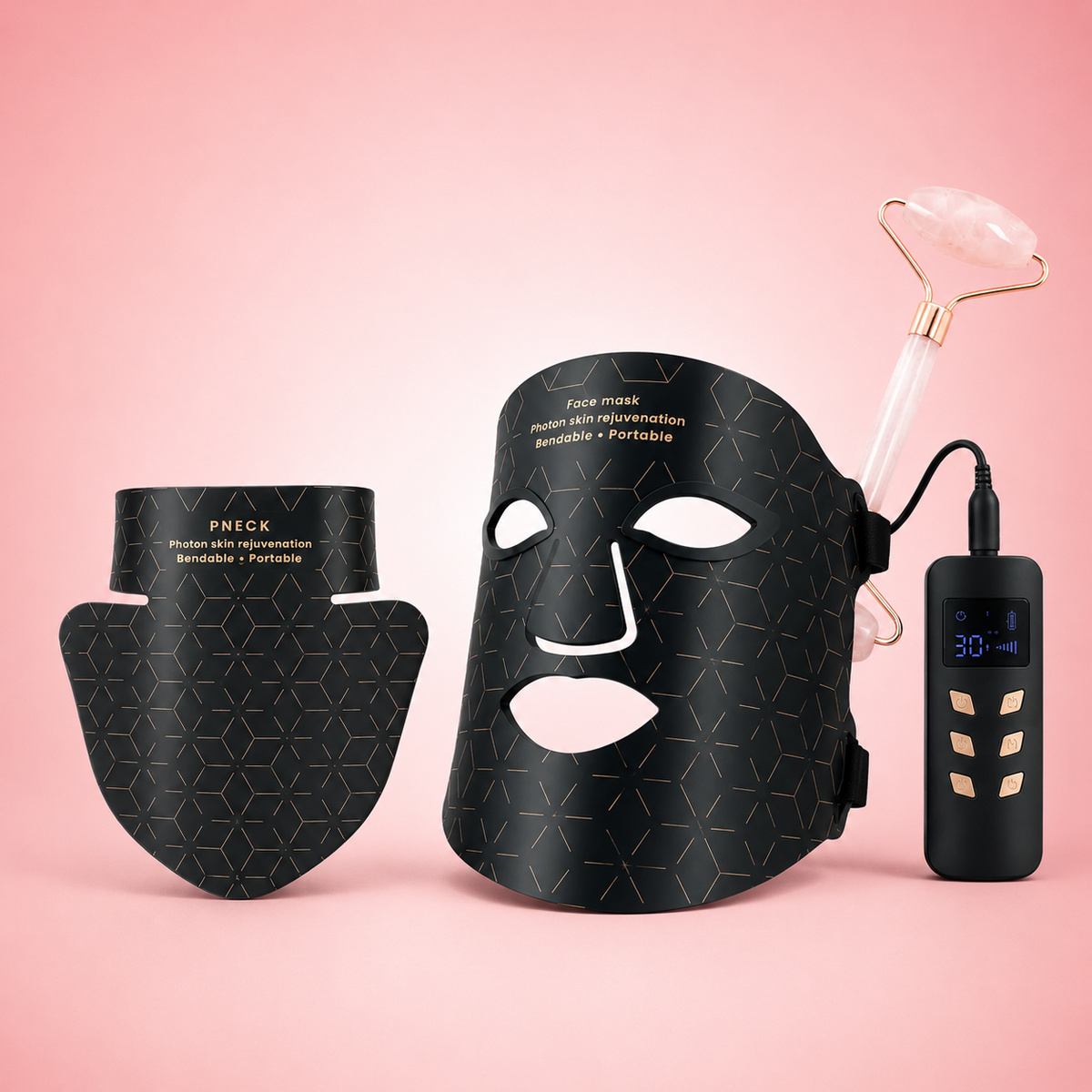 BRÜUN LED Light Therapy Mask – 4-Color Red & Infrared | 480 LEDs for Anti-Aging, Acne & Skin Rejuvenation | Face & Neck, Rechargeable & Adjustable Bruun Beauty Black 