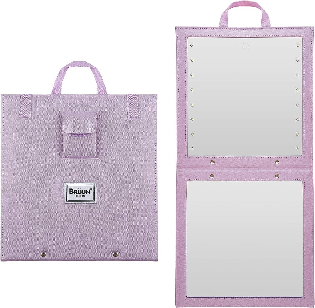 Backstage Hanging Mirror for Dance Bag with Dimmable LED Lights for Focused Glow with Touch Sensitive Power Button Bruun Beauty Purple 25" X 11.4" inhces 
