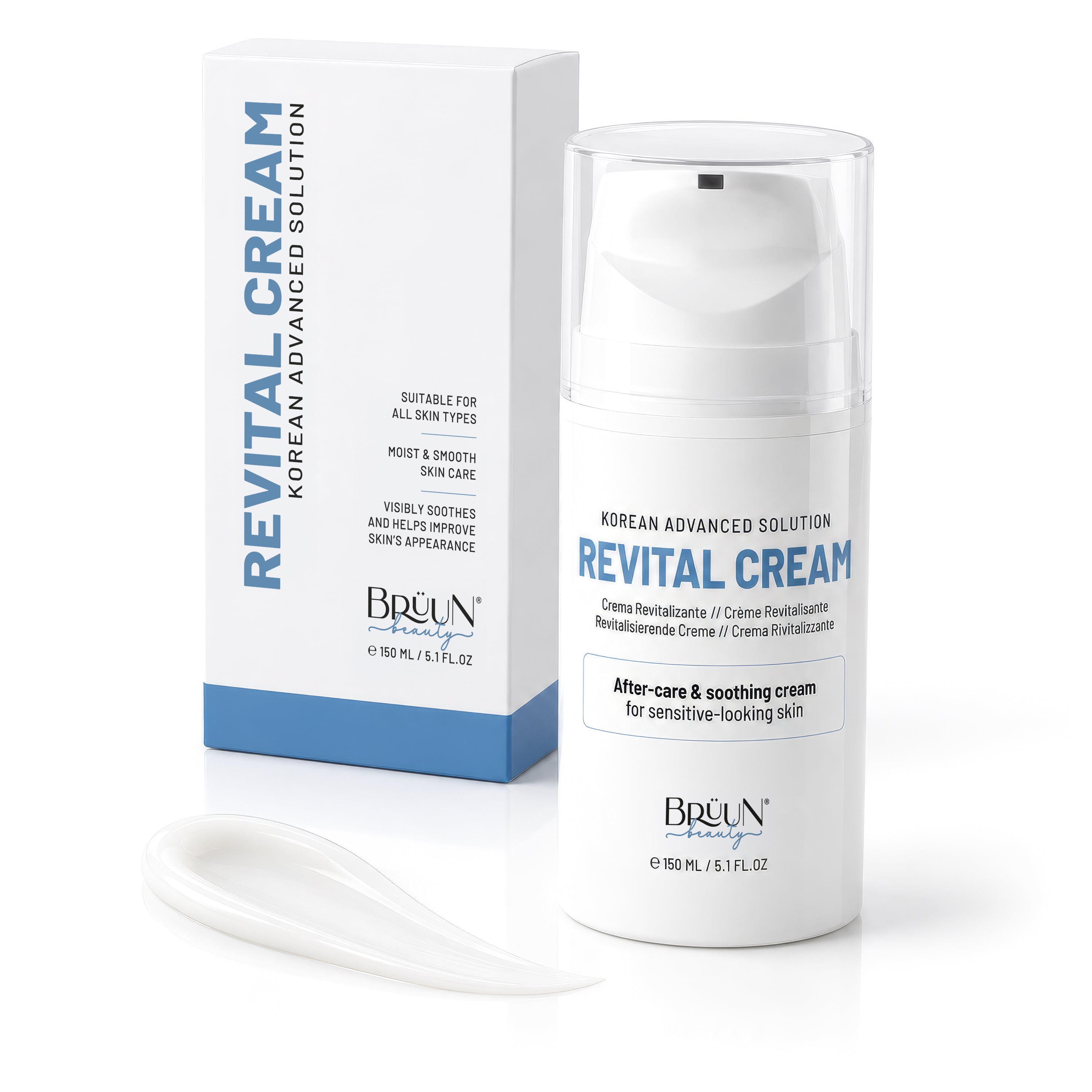 BRÜUN Revital Cream - 50ml Post Microneedling Aftercare Moisturizer - Hydrating Face Cream with Peptides & Natural Extracts - Korean Skin Care Ultra Repair Cream for Dry, Sensitive Skin