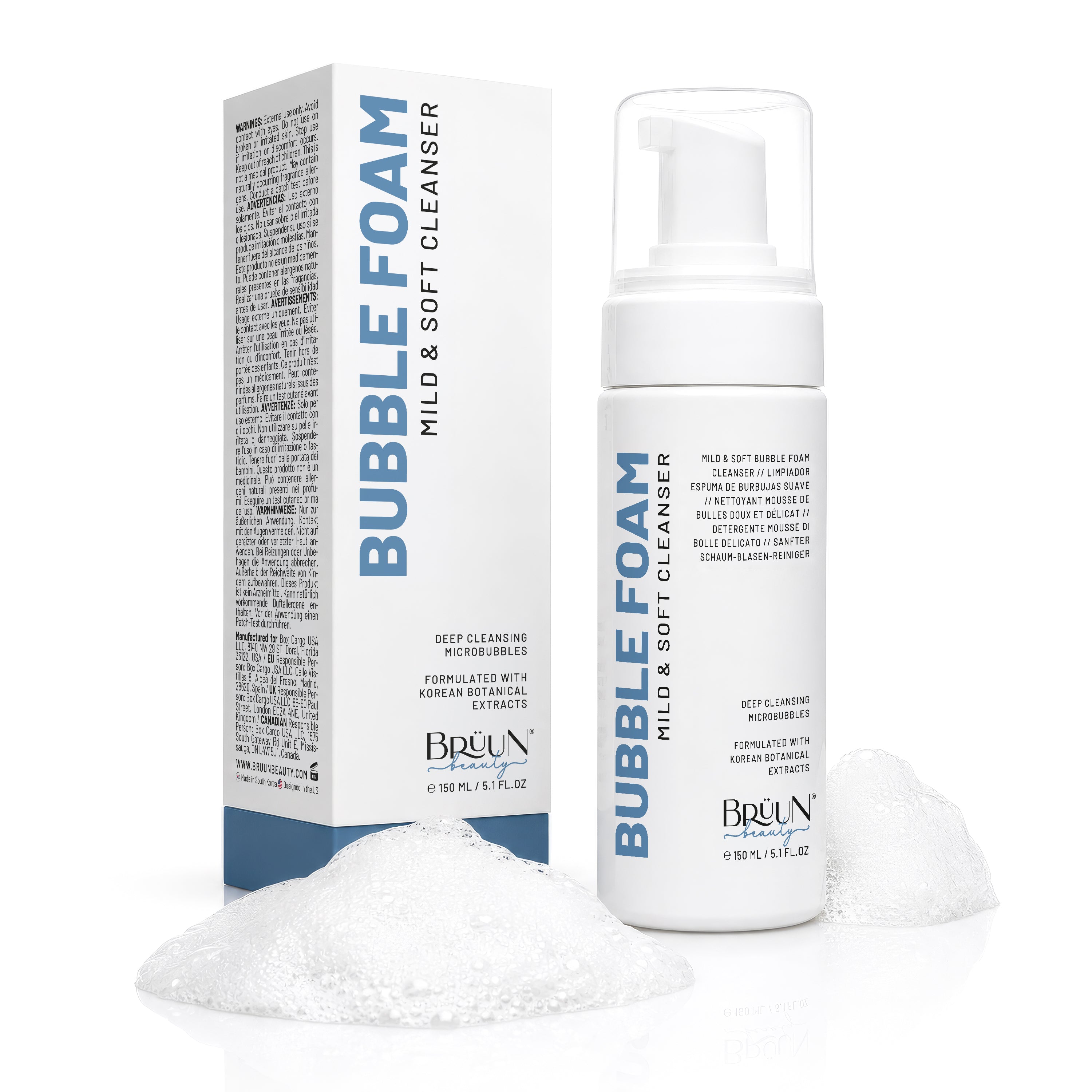 BRÜUN Bubble Foam Cleanser for Face - 150ml Foaming Facial Cleanser & Bubble Face Wash - Gentle Foam Face Wash for All Skin Types - Korean Skin Care Cleanser for PMU Aftercare & Daily Use