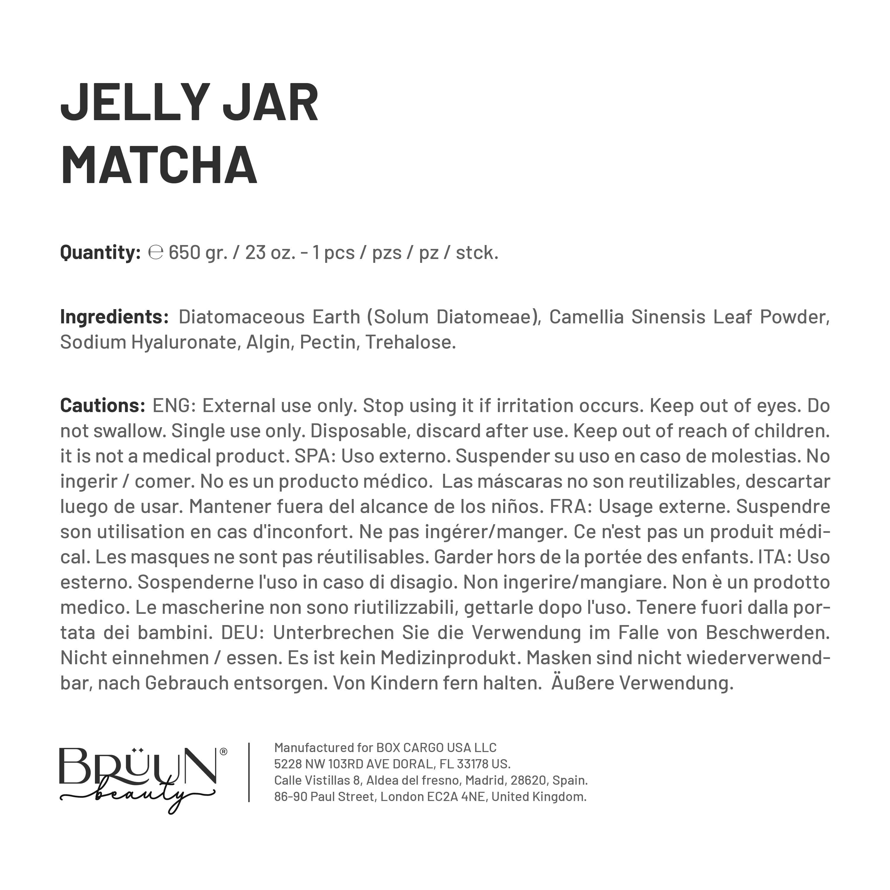 Jelly Mask Matcha Rubber Face Mask Peel-Off Jar JAR-MATCHA Bruun Beauty 