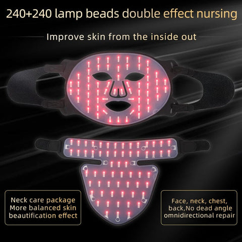 BRÜUN LED Light Therapy Mask – 4-Color Red & Infrared | 480 LEDs for Anti-Aging, Acne & Skin Rejuvenation | Face & Neck, Rechargeable & Adjustable Bruun Beauty 