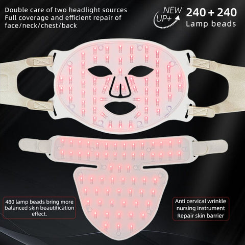 BRÜUN LED Light Therapy Mask – 4-Color Red & Infrared | 480 LEDs for Anti-Aging, Acne & Skin Rejuvenation | Face & Neck, Rechargeable & Adjustable Bruun Beauty 