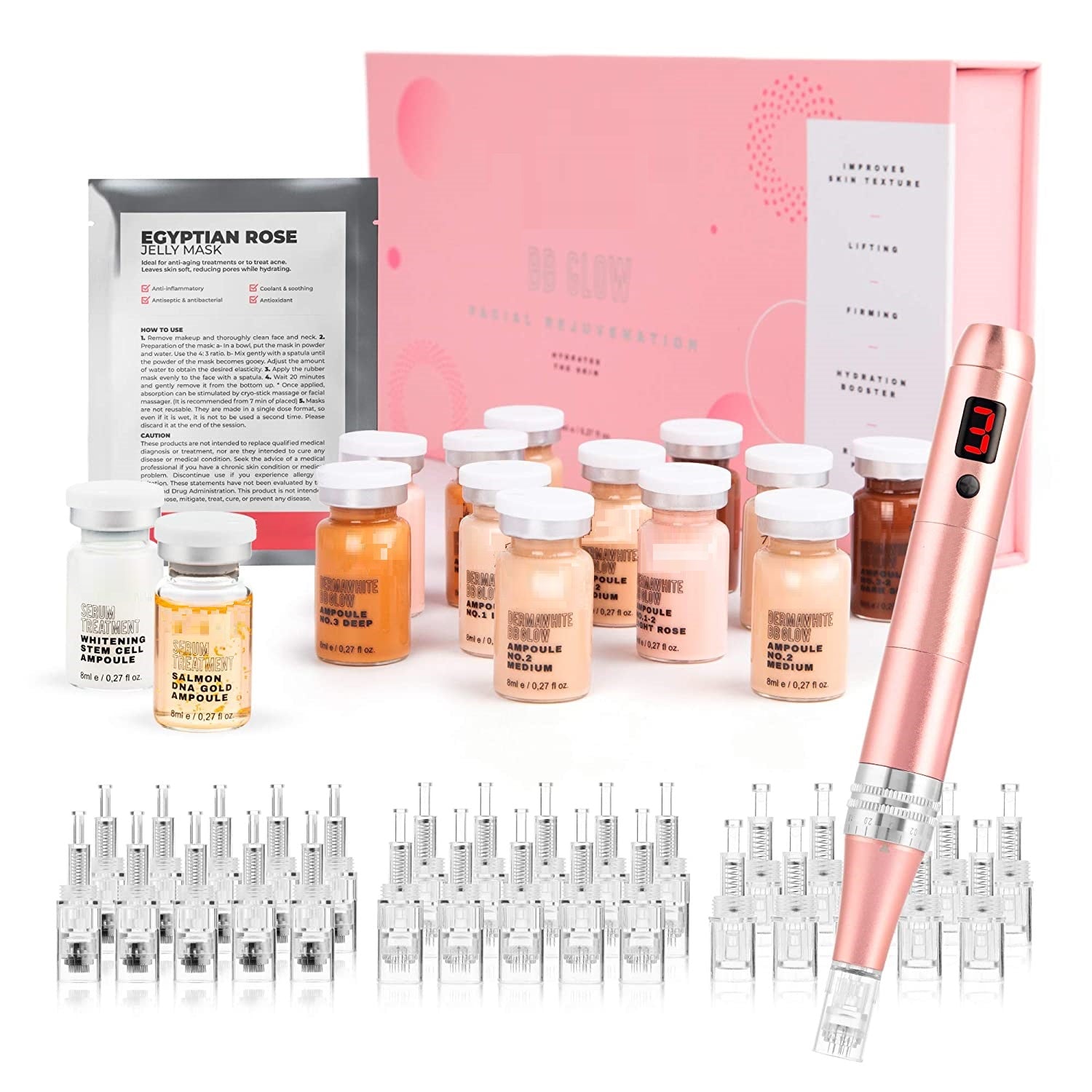 BB Glow  + Derma Pen kit with 10 Pieces of 36, Nano and 12 adjustable pins