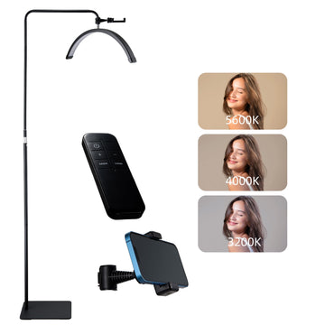 BRÜUN Beauty 30W Moon Lash Light | A 24 Inches Adjustable LED Floor Lamp for Estheticians, Lash Technicians, and Nail Artists - Ideal Eyelash Extensions with Phone Holder and Remote Control Bruun Beauty Black 