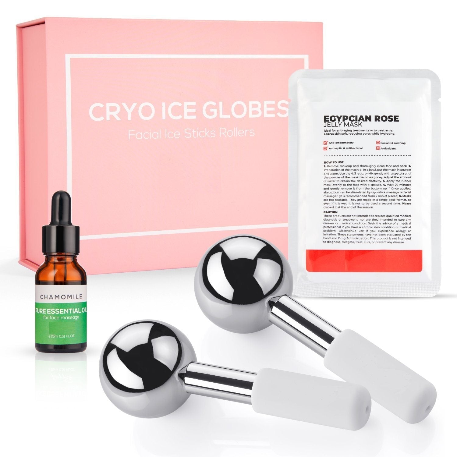 Facial Ice Globes Stainless Steel Rollers for Cryo Massage Ice Globes Bruun By Avery Rose 