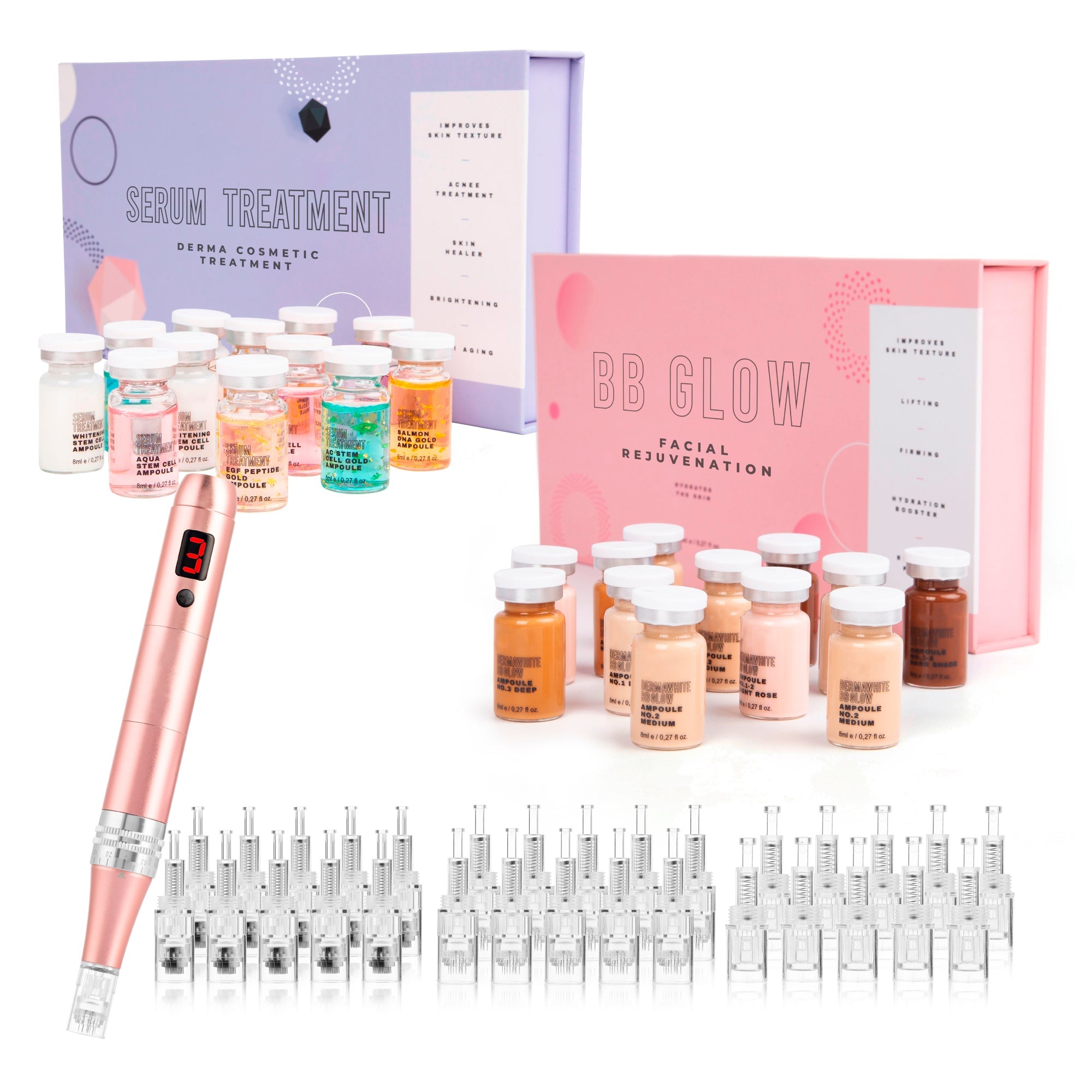 BB Glow+ Serum Kit + Derma Pen kit with 10 Pieces of 36, Nano and 12 adjustable pins